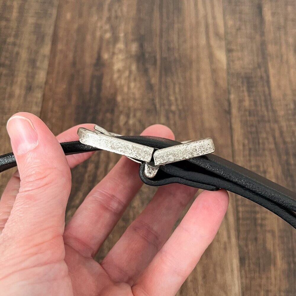 VTG Ralph Lauren Polo Leather Belt Y2K Hinge Buckle Edgy Womens Size Small Black - Picture 6 of 16